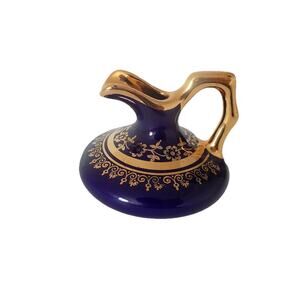 Limoges vintage miniature pitcher jug cobalt blue and gold porcelain